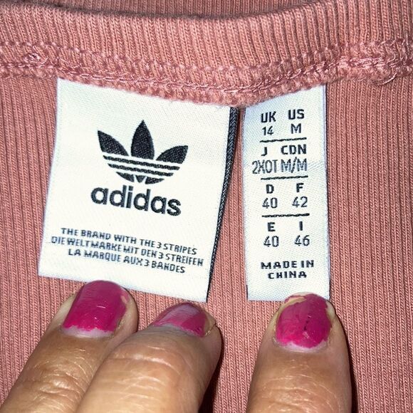 ADIDAS Ribbed Crop Spaghetti Straps Red Bralette Pink Tank Top Womens Medium - Picture 8 of 11